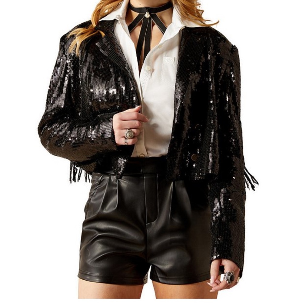 Ariat | High Roller Sequin Fringe Notch Collar Long Sleeve Cropped Blazer